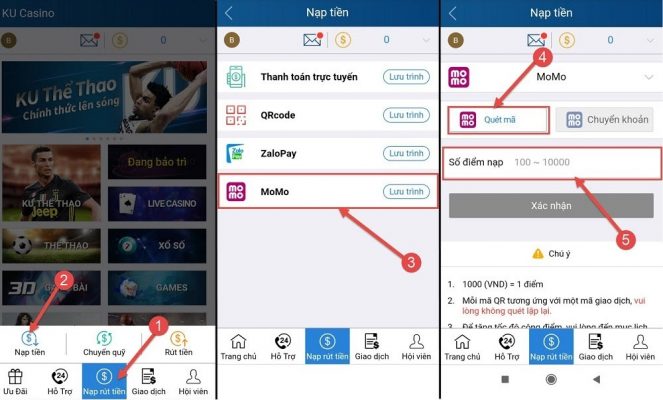 Hướng dẫn cách nạp tiền trực tiếp trên app tài xỉu Ku68